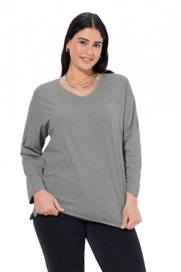 Ulla Popken Back To Basics V-Neck Relaxed Fit Cotton Tee Light Grey Melange - T-shirts - T-shirts pour femme