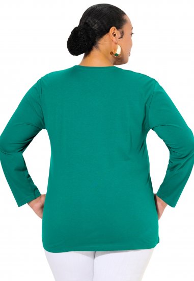 Ulla Popken Back To Basics V-Neck Relaxed Fit Cotton Tee Emerald Green - T-shirts - 