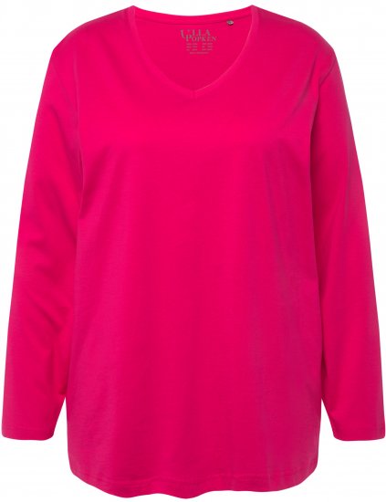 Ulla Popken Back To Basics V-Neck Relaxed Fit Cotton Tee Magenta Pink - T-shirts - 
