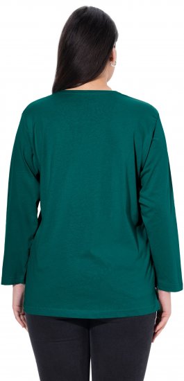 Ulla Popken Back To Basics V-Neck Relaxed Fit Cotton Tee Teal Green - T-shirts - 