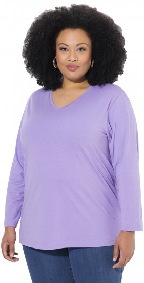 Ulla Popken Back To Basics V-Neck Relaxed Fit Cotton Tee Pale Lilac - T-shirts - 