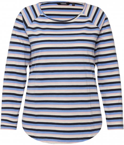 Ulla Popken Striped A-Line Long Sleeve Tee Navy Blue - T-shirts imprimés pour femme - 