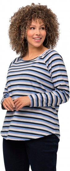 Ulla Popken Striped A-Line Long Sleeve Tee Navy Blue - T-shirts imprimés pour femme - 