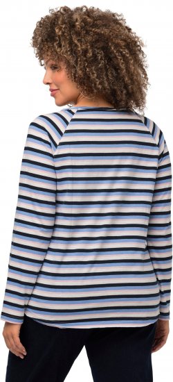 Ulla Popken Striped A-Line Long Sleeve Tee Navy Blue - T-shirts imprimés pour femme - 