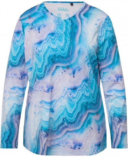 Ulla Popken Marble Ski Top with Gaiter Bright Turquoise - T-shirts imprimés pour femme - 
