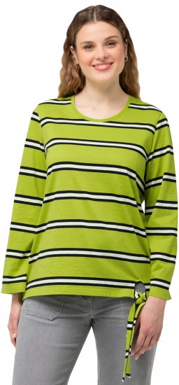 Ulla Popken Striped Hem Long Sleeve Tee Apple Green - T-shirts imprimés pour femme - 