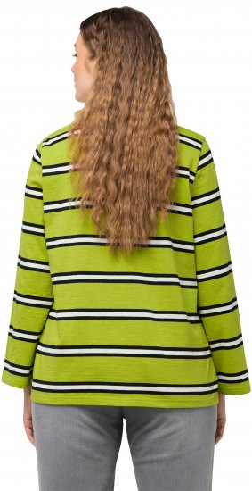 Ulla Popken Striped Hem Long Sleeve Tee Apple Green - T-shirts imprimés pour femme - 