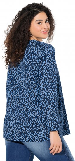 Ulla Popken Geometric Print 3/4 Sleeve Pleated Tee Navy Blue - T-shirts imprimés pour femme - 