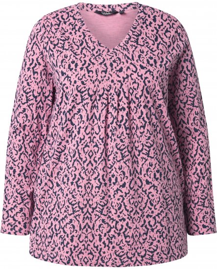 Ulla Popken Geometric Print 3/4 Sleeve Pleated Tee Raspberry - T-shirts imprimés pour femme - 