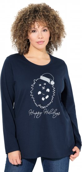 Ulla Popken Metallic Graphic Holiday Tee Navy - T-shirts imprimés pour femme - 