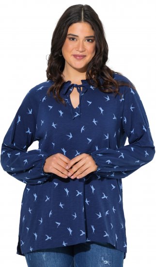 Ulla Popken Swallow Print Long Sleeve Tee Ink Blue - T-shirts imprimés pour femme - 