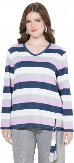 Ulla Popken Striped Knotted Hem Long Sleeve Tee Lavender - T-shirts imprimés pour femme - 