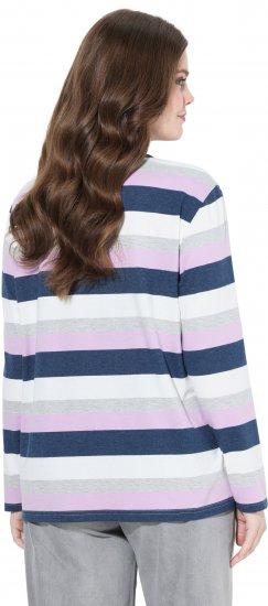 Ulla Popken Striped Knotted Hem Long Sleeve Tee Lavender - T-shirts imprimés pour femme - 