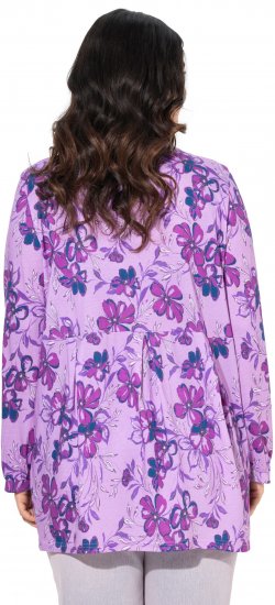 Ulla Popken Allover Printed Pleated Long Sleeve Tee Lavender - T-shirts imprimés pour femme - 