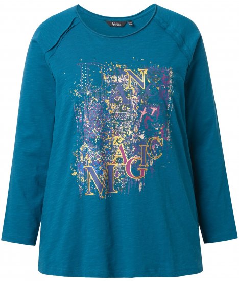 Ulla Popken Inverted Seam Long Sleeve Graphic Tee Teal - T-shirts imprimés pour femme - 