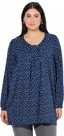 Ulla Popken Pleated Confetti Print Long Sleeve Tee Ink Blue - T-shirts imprimés pour femme - 