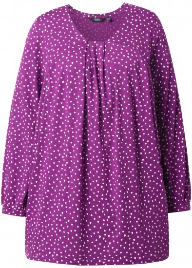 Ulla Popken Pleated Confetti Print Long Sleeve Tee Light Plum - T-shirts imprimés pour femme - 