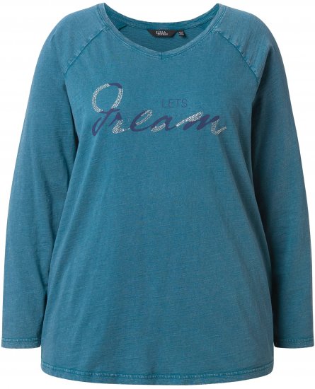 Ulla Popken Dream Rhinestone Lettering Long Sleeve Tee Teal - T-shirts imprimés pour femme - 