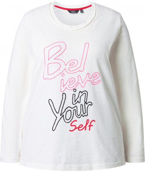 Ulla Popken Motivational Graphic Long Sleeve Tee Off-White - T-shirts imprimés pour femme - 
