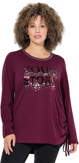 Ulla Popken Your Story Sequined Long Sleeve Tunic Tee Dark Ruby - T-shirts imprimés pour femme - 