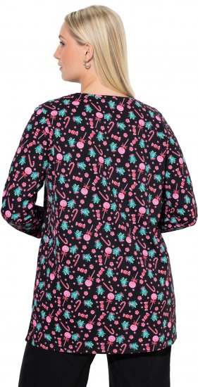 Ulla Popken Peppermint Tree V-Neck Holiday Cotton Long Sleeve Knit Tunic Black - T-shirts imprimés pour femme - 