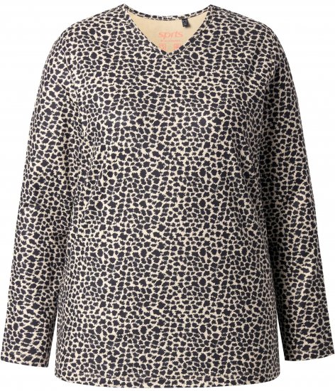 Ulla Popken Leopard Print Long Sleeve Ski Tee Black - T-shirts imprimés pour femme - 