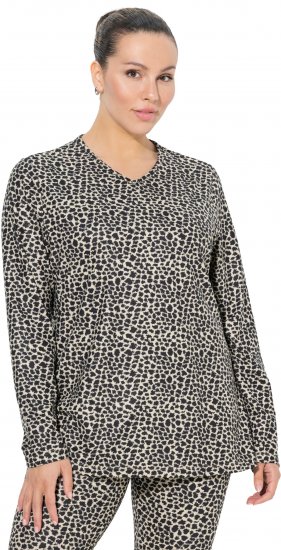 Ulla Popken Leopard Print Long Sleeve Ski Tee Black - T-shirts imprimés pour femme - 