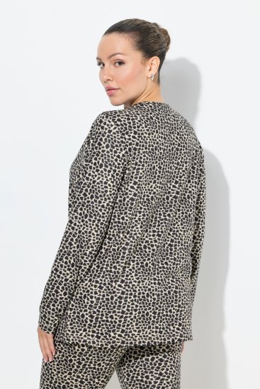 Ulla Popken Leopard Print Long Sleeve Ski Tee Black - T-shirts imprimés pour femme - 