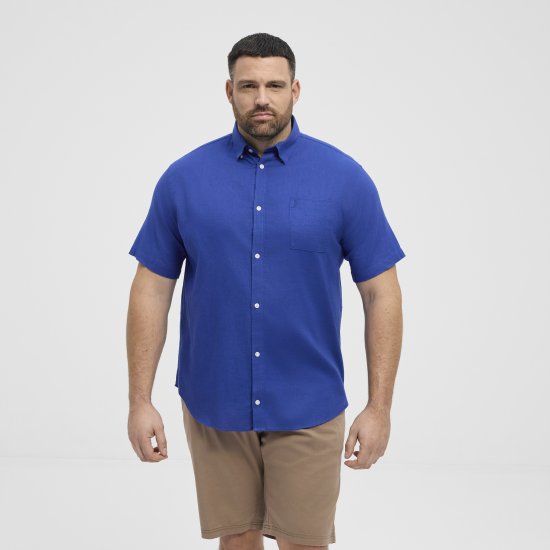 North Latitude Shirt Linen Cotton Short Sleeve Blue - Chemises - Chemises Grandes Tailles Hommes