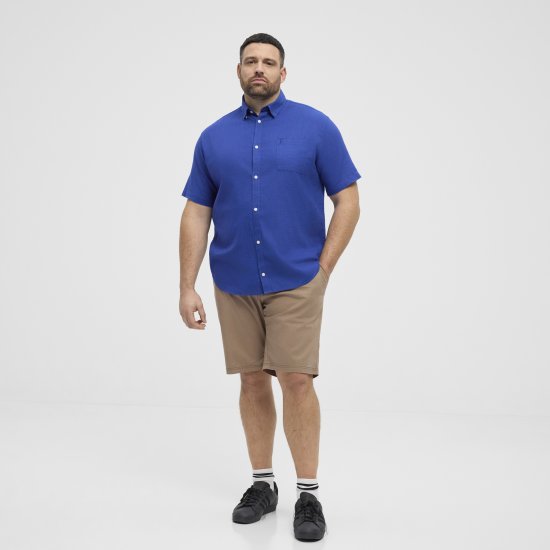 North Latitude Shirt Linen Cotton Short Sleeve Blue - Chemises - Chemises Grandes Tailles Hommes