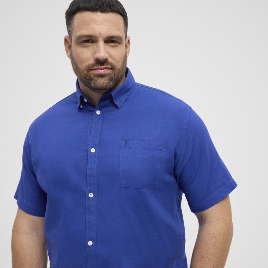 North Latitude Shirt Linen Cotton Short Sleeve Blue - Chemises - Chemises Grandes Tailles Hommes
