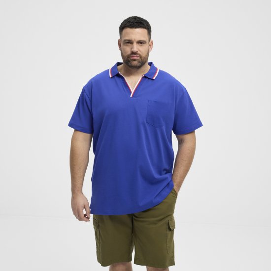 North Latitude Polo Pique V-Neck Blue - Polos - Polos homme grande taille