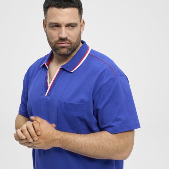 North Latitude Polo Pique V-Neck Blue - Polos - Polos homme grande taille