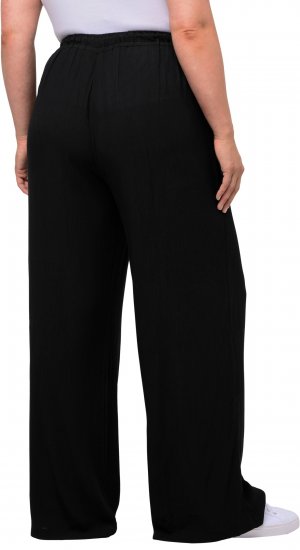Ulla Popken Viscose Crinkle Drawstring Elastic Waist Pants Black - Jeans & Pantalons Femme Grandes Tailles – Plus Size - 