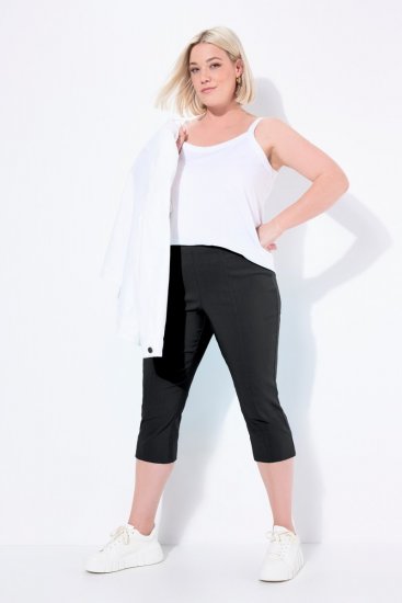 Ulla Popken Bengaline Elastic Waist Stretch Capri Pants Black - Pantalons en tissu - Pantalons fluides femme grande taille