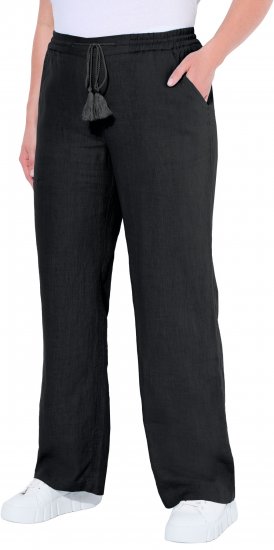 Ulla Popken Drawstring Elastic Waist Mary Fit Linen Pants Black - Jeans & Pantalons Femme Grandes Tailles – Plus Size - 
