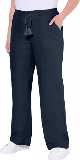 Ulla Popken Drawstring Elastic Waist Mary Fit Linen Pants Navy - Jeans & Pantalons Femme Grandes Tailles – Plus Size - 