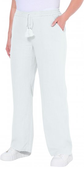 Ulla Popken Drawstring Elastic Waist Mary Fit Linen Pants Snow White - Jeans & Pantalons Femme Grandes Tailles – Plus Size - 