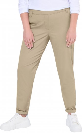 Ulla Popken Chino Elastic Waist Stretch Cotton Pants Brown - Jeans & Pantalons Femme Grandes Tailles – Plus Size - 