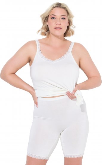 Ulla Popken Lace Hem Stretch Viscose Knit Bicycle Length Lounge Shorts White - Jeans & Pantalons Femme Grandes Tailles – Plus Size - 