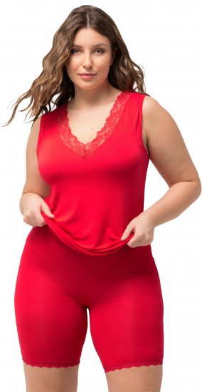 Ulla Popken Lace Hem Stretch Viscose Knit Bicycle Length Lounge Shorts Red - Jeans & Pantalons Femme Grandes Tailles – Plus Size - 