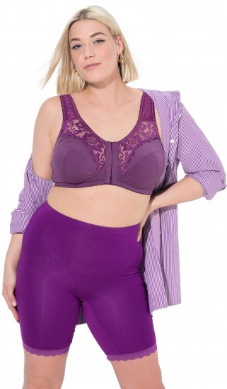 Ulla Popken Lace Hem Stretch Viscose Knit Bicycle Length Lounge Shorts Purple - Jeans & Pantalons Femme Grandes Tailles – Plus Size - 