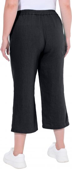 Ulla Popken Cool Linen Elastic Waist Capri Pants Black - Jeans & Pantalons Femme Grandes Tailles – Plus Size - 