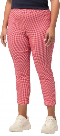 Ulla Popken Check Bengaline Slim Leg Sienna Fit Stretch Crop Pants Light Pink - Jeans & Pantalons Femme Grandes Tailles – Plus Size - 
