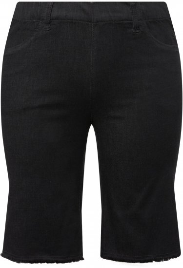 Ulla Popken Frayed Hemline Elastic Waistband Bermuda Shorts Black - Jeans & Pantalons Femme Grandes Tailles – Plus Size - 