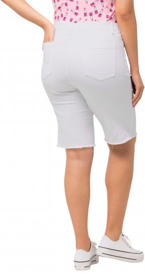 Ulla Popken Frayed Hemline Elastic Waistband Bermuda Shorts Snow White - Jeans & Pantalons Femme Grandes Tailles – Plus Size - 