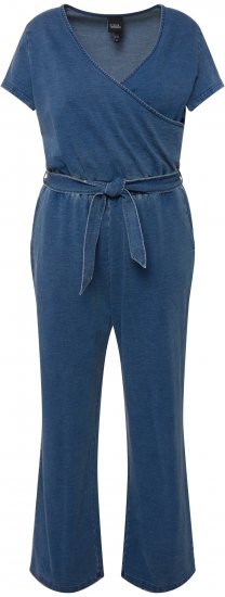 Ulla Popken Wrap Look Short Sleeve Denim Jumpsuit Blue - Jeans & Pantalons Femme Grandes Tailles – Plus Size - 