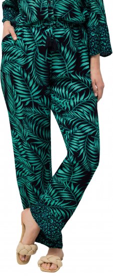 Ulla Popken Palm Leaf Print Elastic Waist Pants Navy - Jeans & Pantalons Femme Grandes Tailles – Plus Size - 
