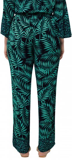 Ulla Popken Palm Leaf Print Elastic Waist Pants Navy - Jeans & Pantalons Femme Grandes Tailles – Plus Size - 