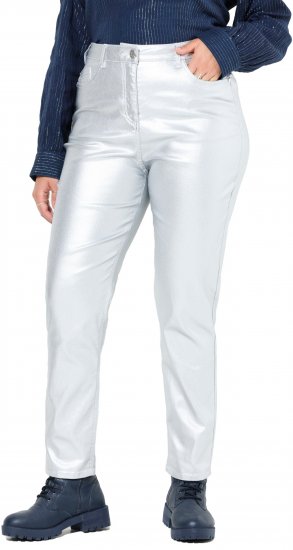 Ulla Popken Metallic Stretch Fit Mom Jeans Silver - Jeans & Pantalons Femme Grandes Tailles – Plus Size - 
